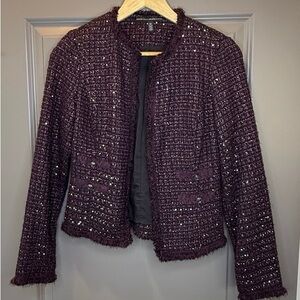 White House Black Market Tweed Jacket 00 Plum Sequin Cropped Blazer